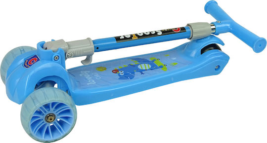 Lean Toys Kinderroller Klappbar 3-Rad mit LED-Beleuchtung für 3+ Jahre Blau