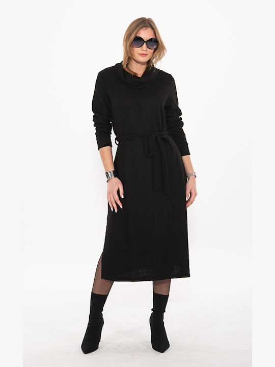 Rodonna Midi Dress Turtleneck Black