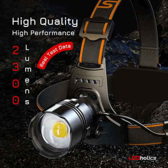 Ledholics Rechargeable Headlamp IP44 with Maximum Brightness 2200lm