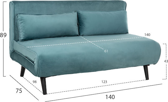Asma Two-Seater Velvet Mint Sofa Bed 140x75x77 cm