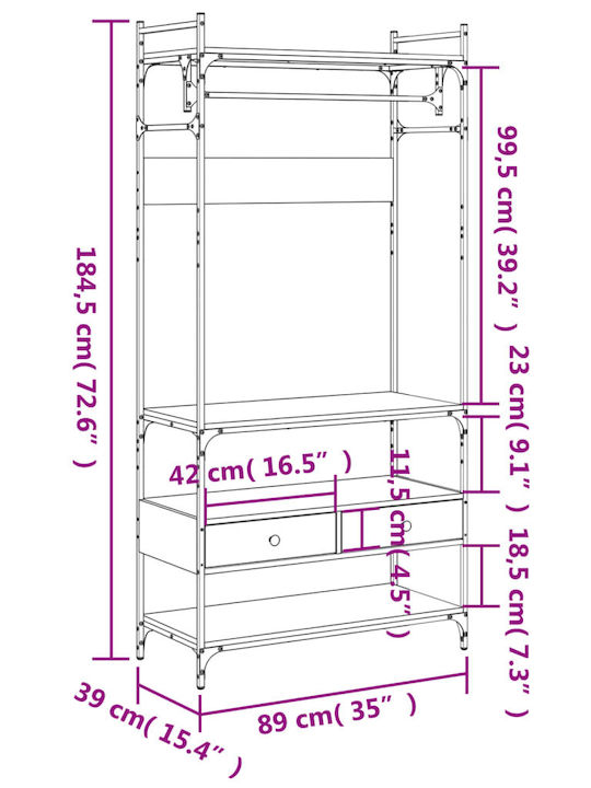 vidaXL Cuier de podea din Lemn Maro 89x39x184.5cm