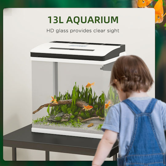 Pawhut Fish Aquarium Capacity 13L with Lighting 61x20x30.5cm White