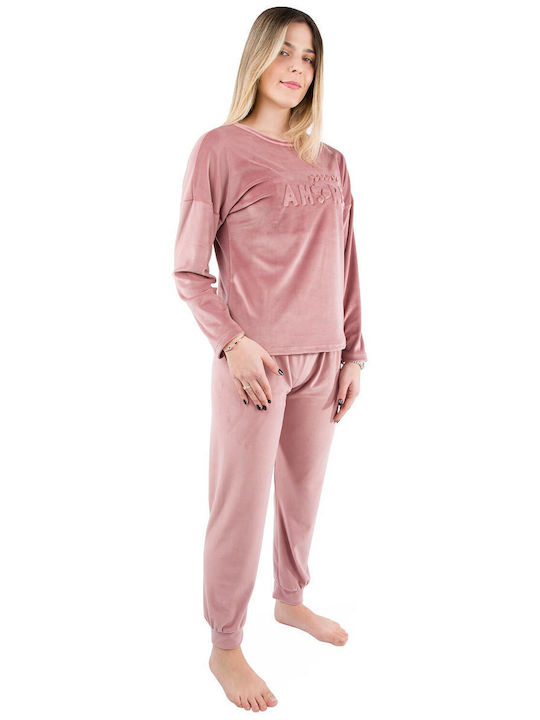 Calzedoro Winter Damen Pyjama-Set Samt Soft Pink