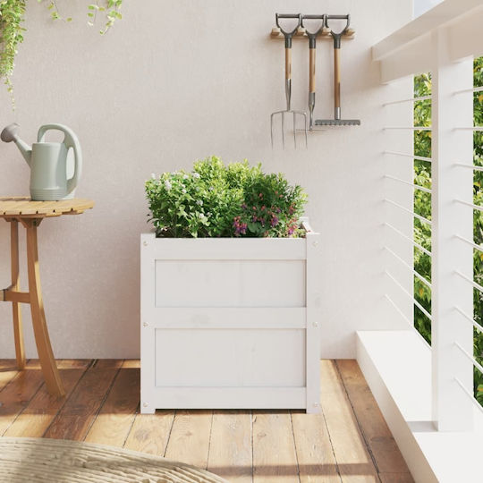 vidaXL Solid Wood Planter Box Wooden White 50x50x50cm.