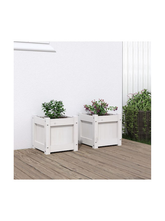 vidaXL Solid Wood Set 2 Planters Wooden White