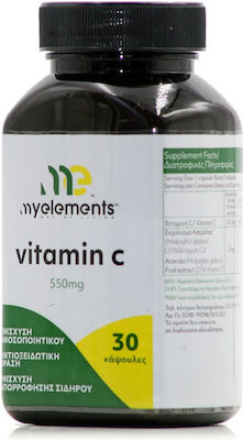 My Elements Vitamin C Vitamin für Unterstützung des Immunsystems, die Haut & Antioxidans 550mg 30 Mützen