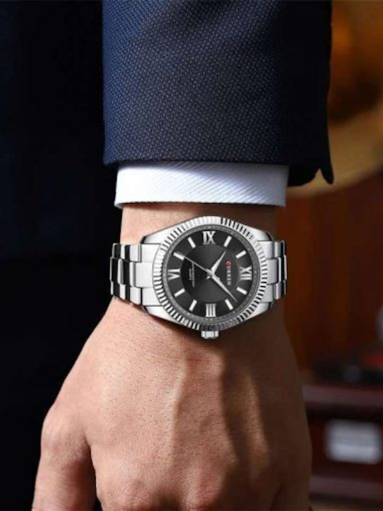 Curren Ανδρικό Ρολόι 42mm Μπαταρίας με Ασημί Μεταλλικό Μπρασελέ