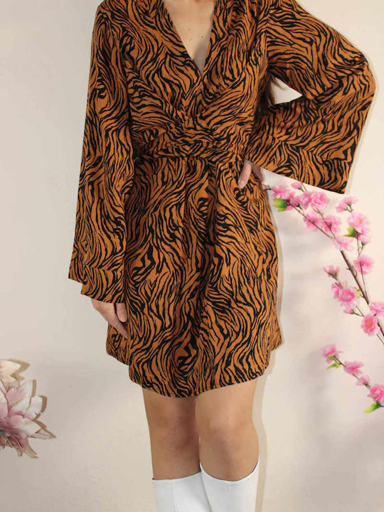 Summer Mini Dress Wrap Brown
