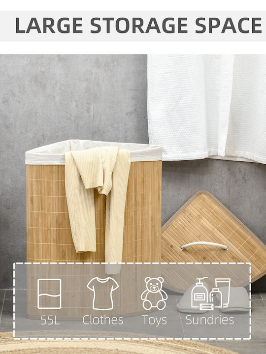 HomCom Laundry Basket Bamboo 55L with Cap 38x38x57cm