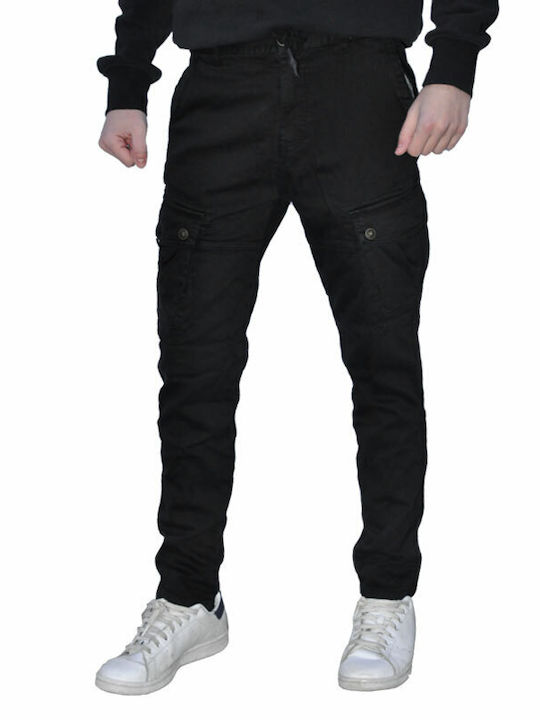 Y.E.S Men's Trousers Cargo in Straight Line Black