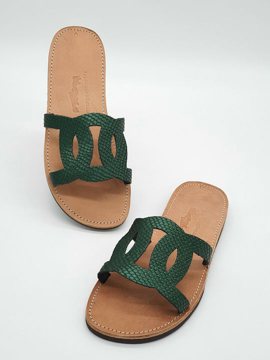 Leather Creations XK Leather Women's Flat Sandals in Green Color