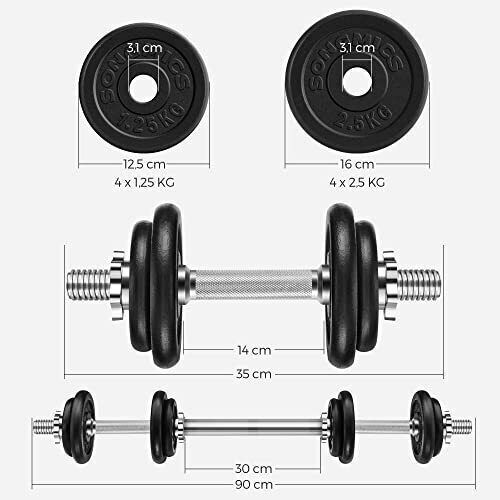 Songmics Set de gantere cu bară, greutate totală 20kg