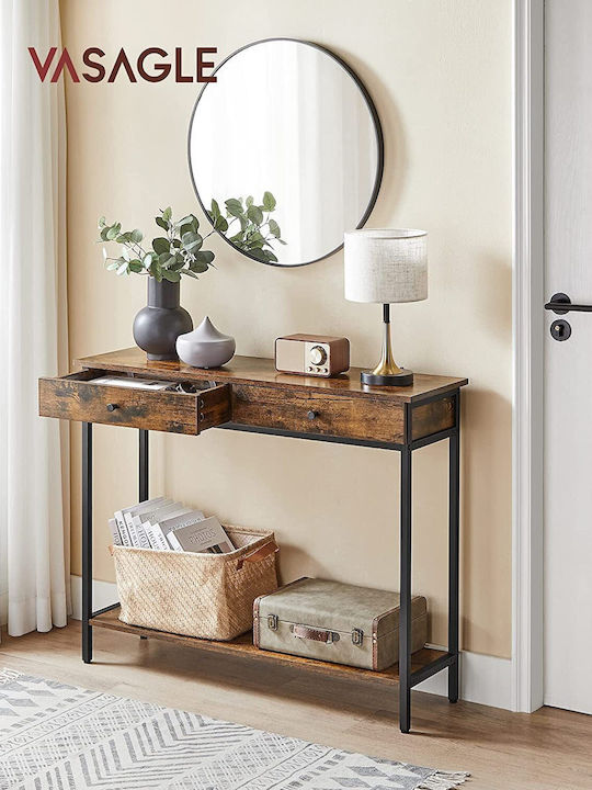 Console Table Wood & Metal Vintage Brown/Black L100xW30xH80cm