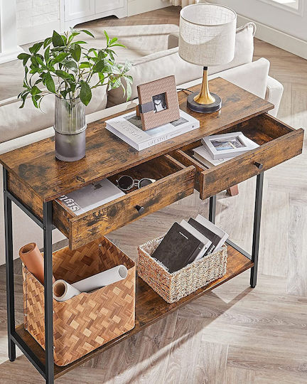 Console Table Wood & Metal Vintage Brown/Black L100xW30xH80cm