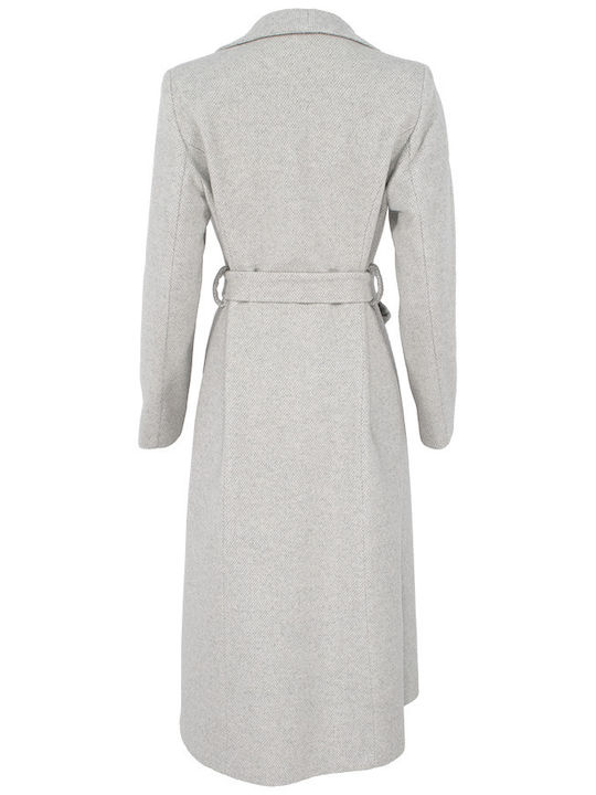 Forel Women's Wool Long Coat with Belt Gray