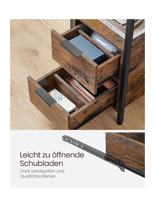 Rectangular Side Coffee Table Wooden with Drawers Vintage Brown/Classic Black L60xW35xH61cm