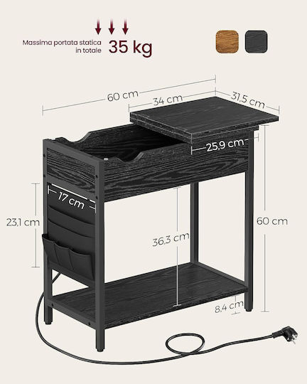 Rectangular Side Coffee Table Wooden Black Wood Effect W60xD31.5xH60cm
