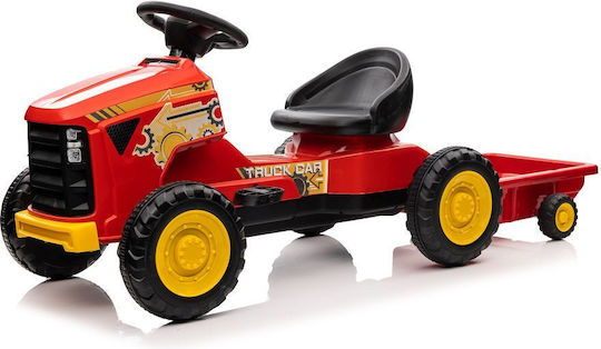 Tractor pentru copii De la picior la podea cu caruta si pedala Roșu