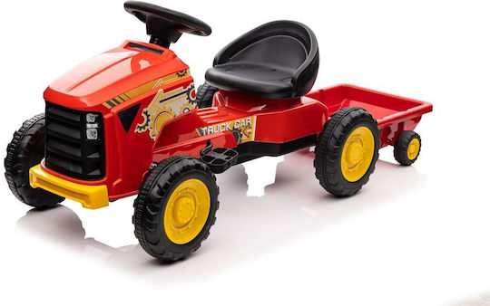Tractor pentru copii De la picior la podea cu caruta si pedala Roșu