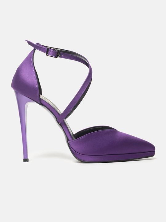 InShoes Pointed Toe Purple Heels with Strap