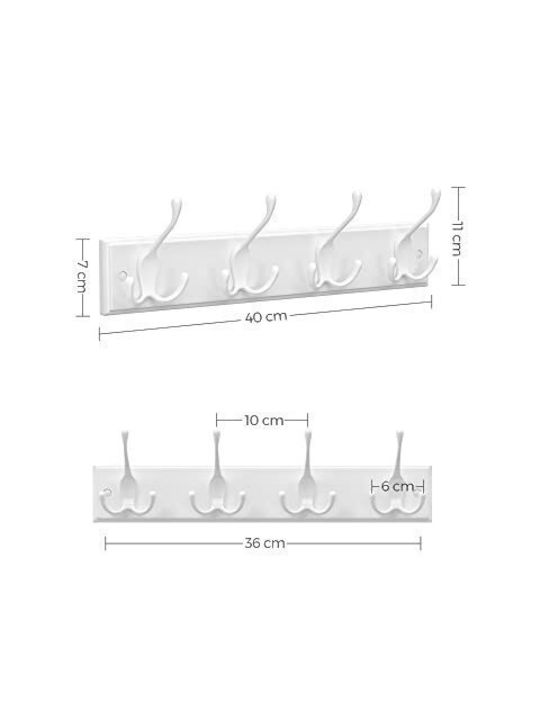 Songmics Wooden Wall Hanger 12 Hooks White 40x7x11cm