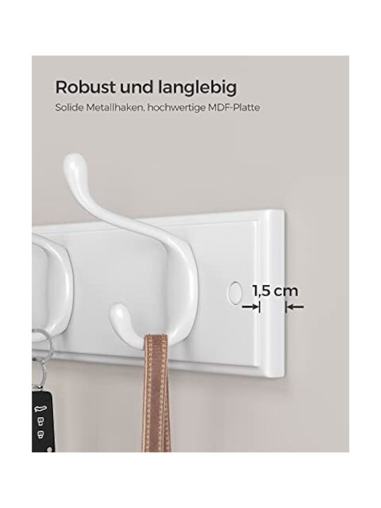 Songmics Metal Wall Hanger 8 Hooks White 40x7x9cm