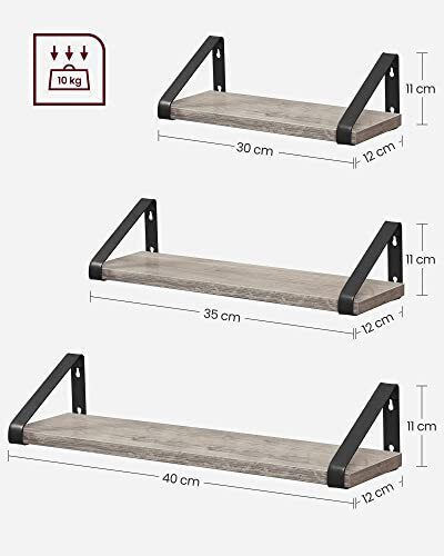 Ράφια Γκρι Μαύρο (3τμχ) 40x12x11εκ.