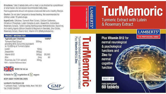 Lamberts TurMemoric Supplement for Memory and Focus 60 Tablets