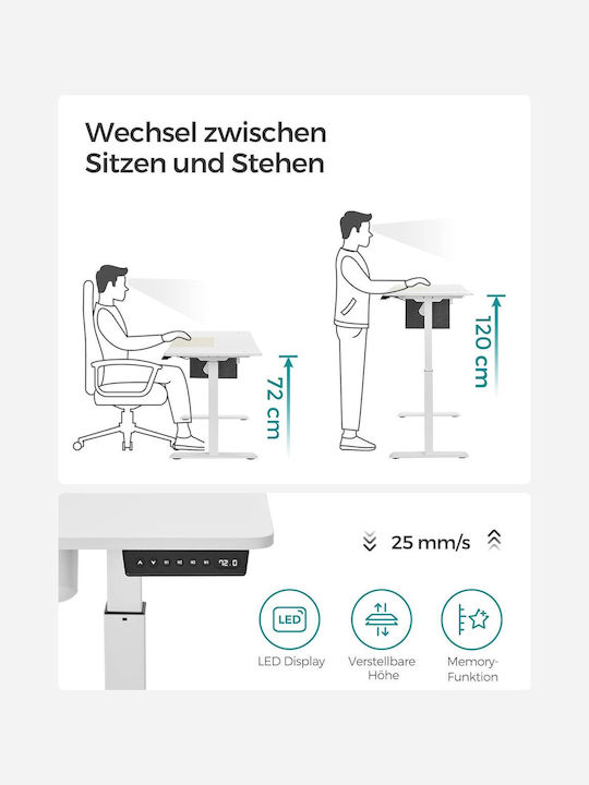 Electric Wooden Desk White Beige with Metal Legs and Adjustable Height 140x60x72cm