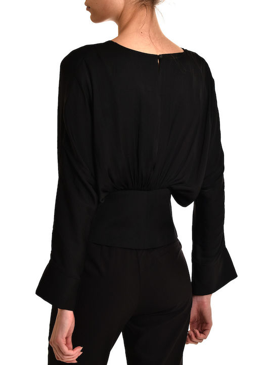 Women's Blouse Satin Long Sleeve Black