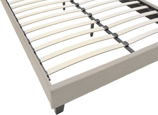 Mago Pat Dublu Tapițat cu Material Bej cu Plăci Potrivit pentru Saltea 150x200cm