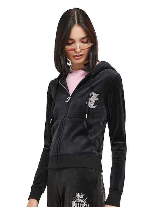 Diamante Robertson Women's Sweatshirt Velvet Hooded Black
