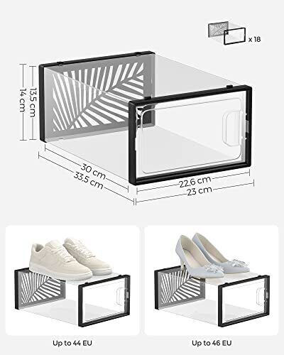 Songmics Plastic Shoe Storage Box in Black Color 33x23x14cm 18 Pieces