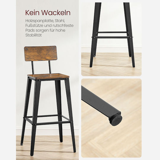 Stool Bar with Backrest Metallic Vintage Brown/Black 2pcs 34x34x65cm