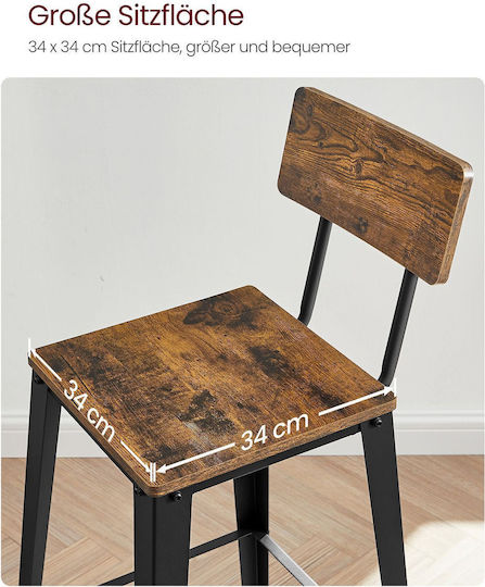 Stool Bar with Backrest Metallic Vintage Brown/Black 2pcs 34x34x65cm