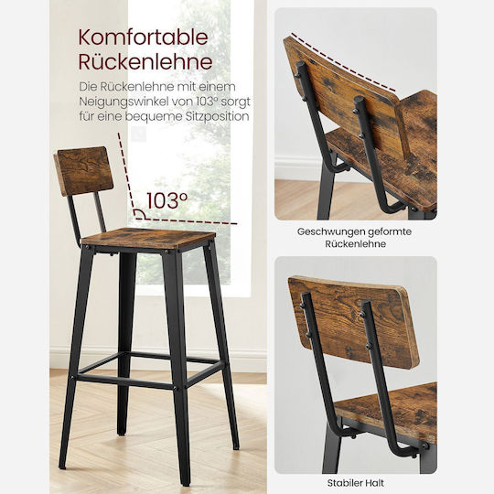 Stool Bar with Backrest Metallic Vintage Brown/Black 2pcs 34x34x65cm