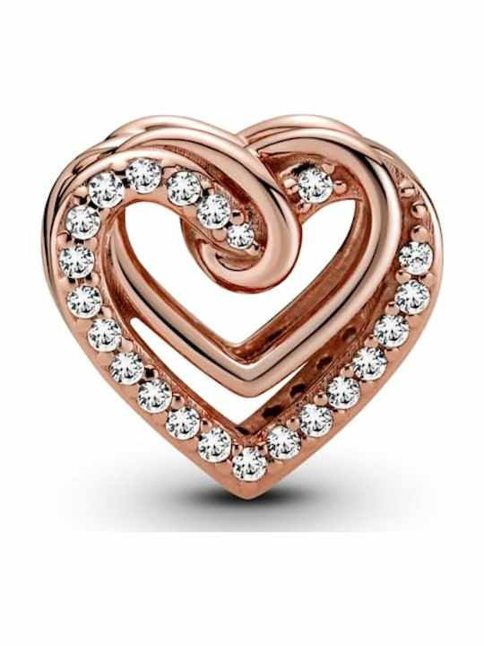 Pandora Shiny Heart Charm Καρδιά από Ροζ Επιχρυσωμένο Ασήμι Ροζ