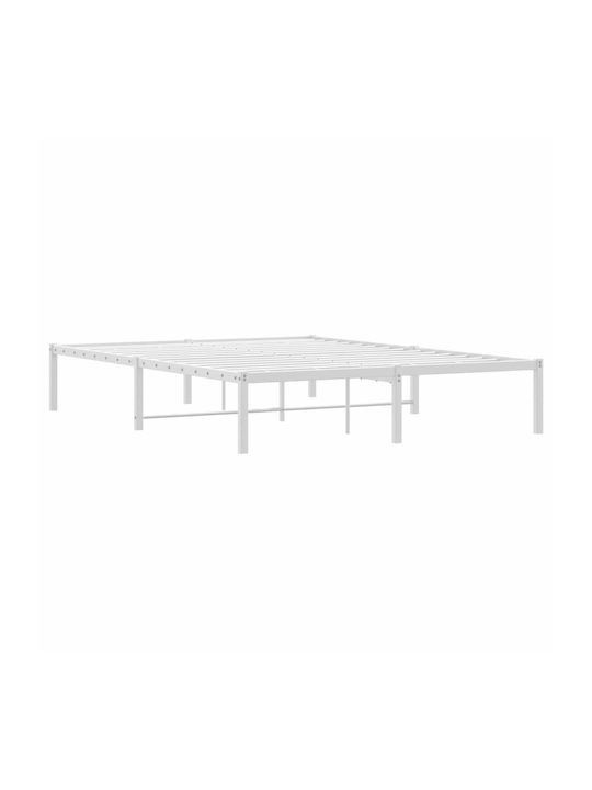 King Size Metal Bed Base White with Slats for Mattress 200x200cm