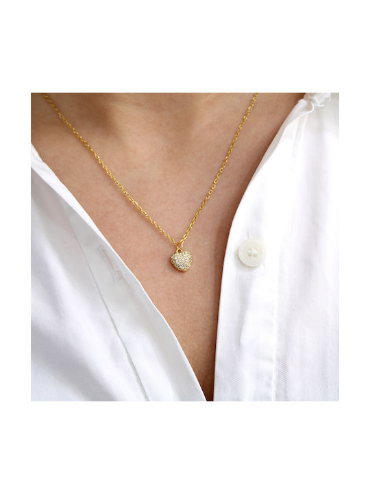 Amor Amor Necklace with design Heart from Gold Plated Steel with Zircon