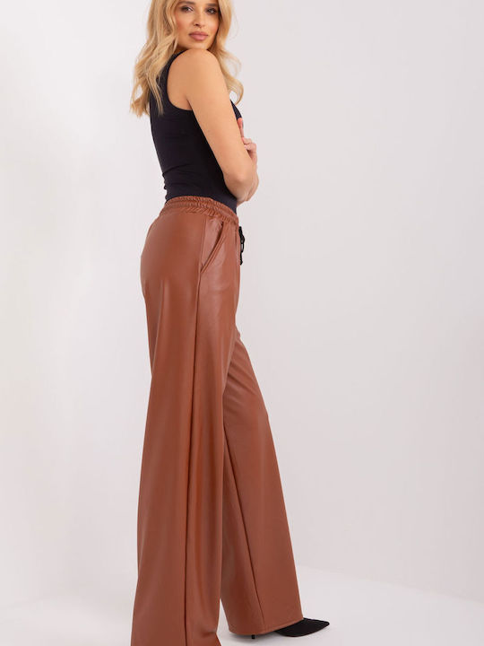 Lakerta Women's High-waisted Leather Trousers Light Brown