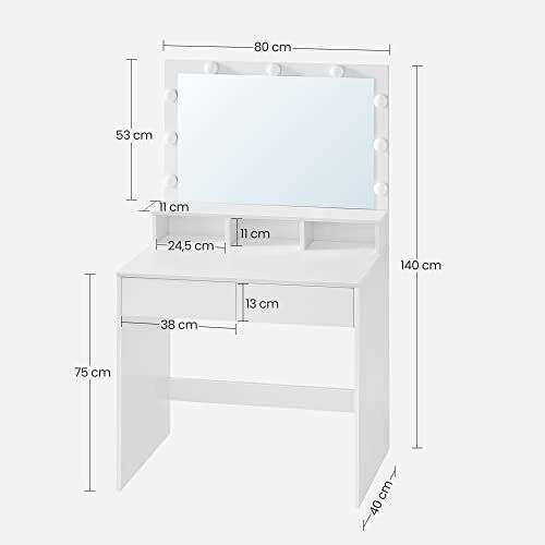Bodenstehende Schminktisch Schlafzimmer Holz Weiß mit Spiegel 80x40x140cm