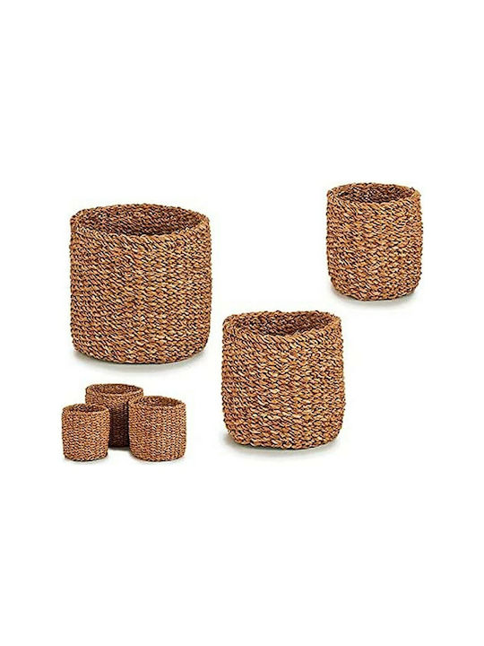 Set of Decorative Baskets Straw with Handles Brown 3pcs Gift Decor