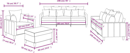 Σετ Σαλονιού 3-Sitzer & 2-Sitzer & Sessel & Hocker