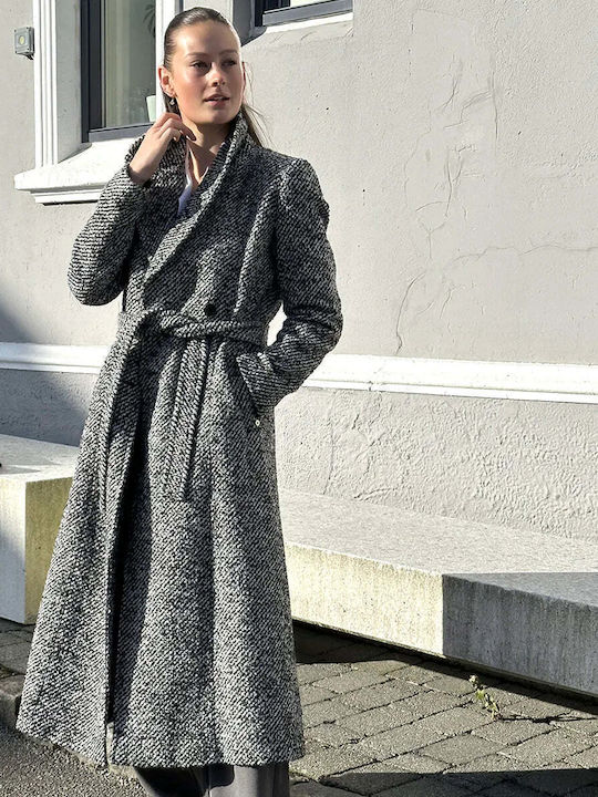 Wolle Damen White/Black Mantel mit Knöpfen