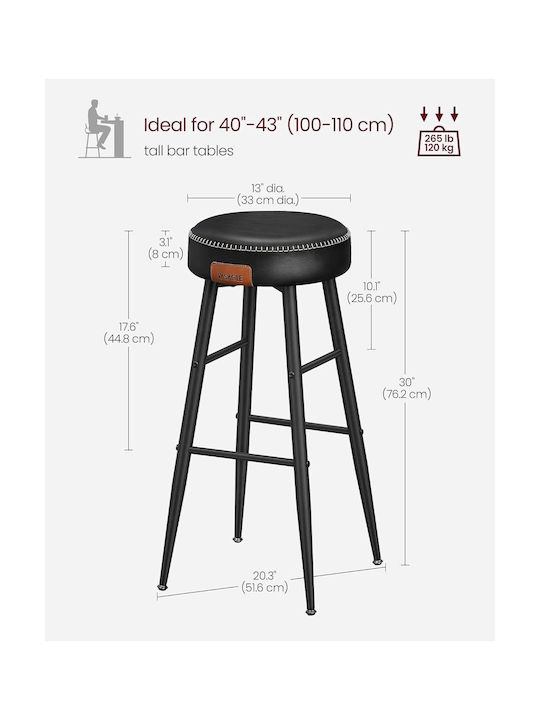 Stool Bar Leather Simply Black 2pcs 51.6x51.6x76.2cm