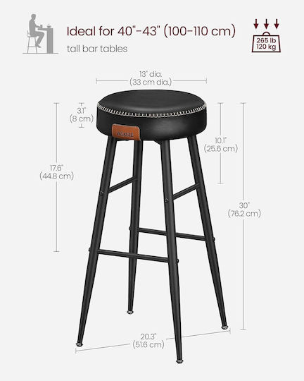 Scaune Bar Tapițat cu Piele Ecologică Simply Black 2buc 51.6x51.6x76.2buc