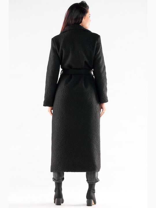 Awama Women's Long Coat with Buttons Black