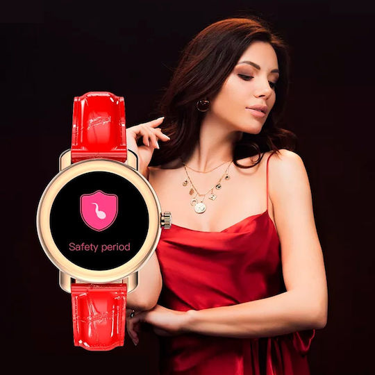Aoke QW23 Smartwatch (Gold case / red leather strap)