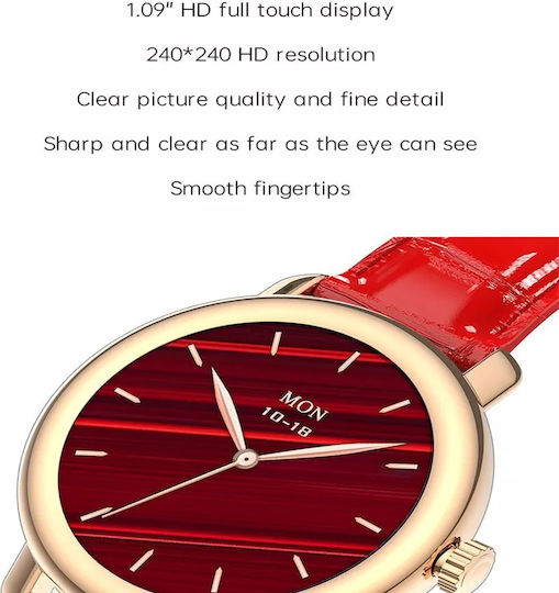 Aoke QW23 Smartwatch (Gold case / red leather strap)