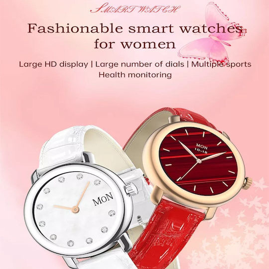 Aoke QW23 Smartwatch (Gold case / red leather strap)